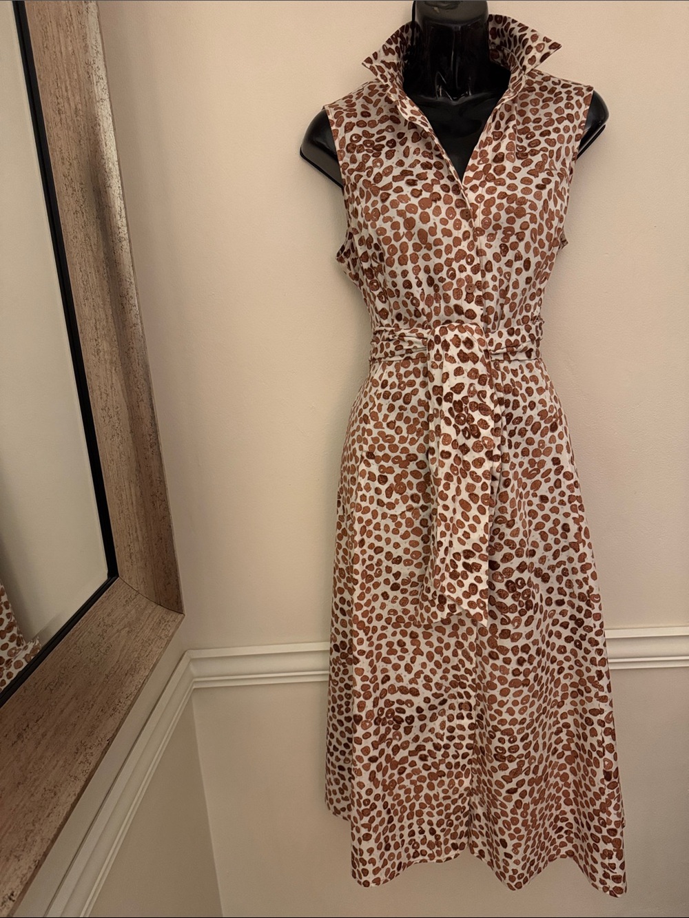 NIC+ZOE Cream and Brown Leopard-Print Tie-Waist Shirt Dress | Size Small